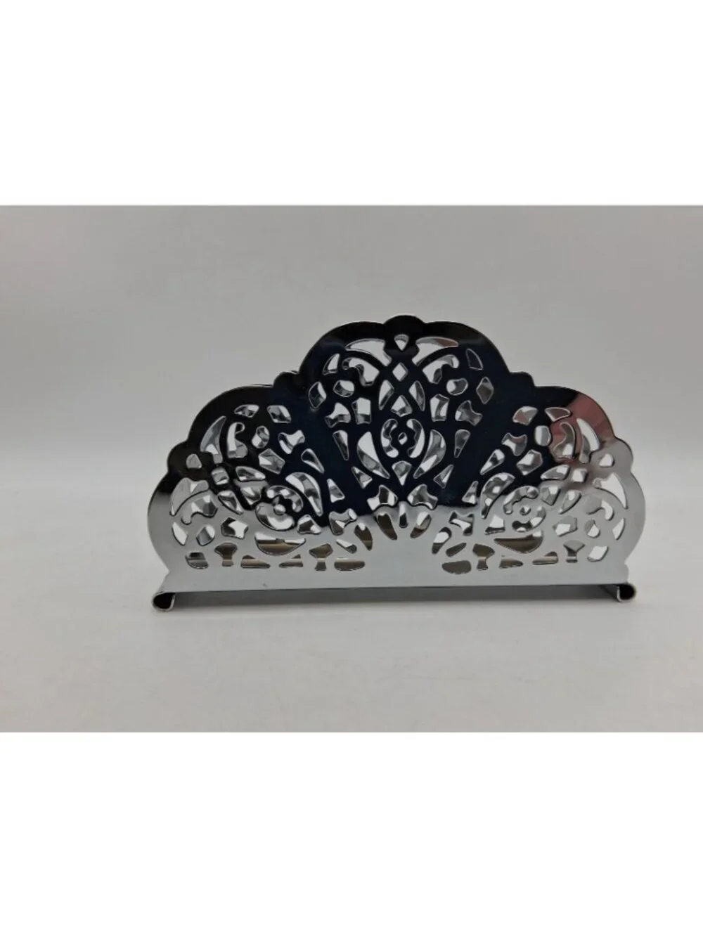 Vintage Irvin Ware USA Chrome/Silver Lace Filigree Napkin Holder/Letter Holder